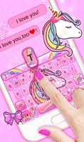 Lovely Cuteness Pink Unicorn Keyboard Theme постер