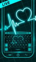 Live Neon Blue Heart Keyboard Theme پوسٹر