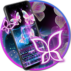 Glitter Neon Purple Butterfly Keyboard Theme icône