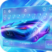 Cool Neon Blue Sports Car Keyboard Theme