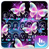 Glitter Neon Purple Butterfly Keyboard Theme icône