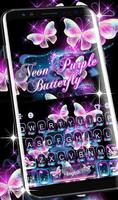 Glitter Neon Purple Butterfly Keyboard Theme captura de pantalla 1