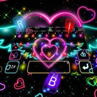 Colorful Neon Sparkling Heart Keyboard Theme پوسٹر