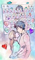 Cartoon Couple Color Painting Keyboard ポスター