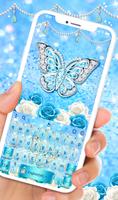 Blue Glitter Diamond Butterfly keyboard Theme Cartaz
