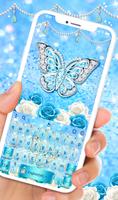Blue Glitter Diamond Butterfly keyboard Theme постер