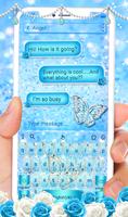 Blue Glitter Diamond Butterfly keyboard Theme ภาพหน้าจอ 2