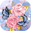 Pink Rose Blue Butterfly Keyboard Theme