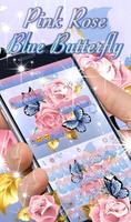Pink Rose Blue Butterfly Affiche