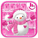 Cute Cartoon Winter Pink Snowman Keyboard Theme ikon