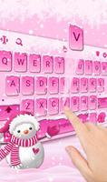 Cute Cartoon Winter Pink Snowman Keyboard Theme poster