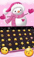 Cute Cartoon Winter Pink Snowman Keyboard Theme скриншот 2
