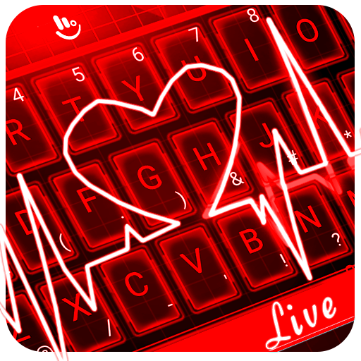 Live 3D Red Neon Heart Keyboard Theme