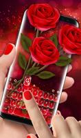 Romantic Flower Red Rose Sparkling Keyboard Theme постер