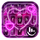Sparkling Neon Purple Hearts Light Keyboard Theme icône