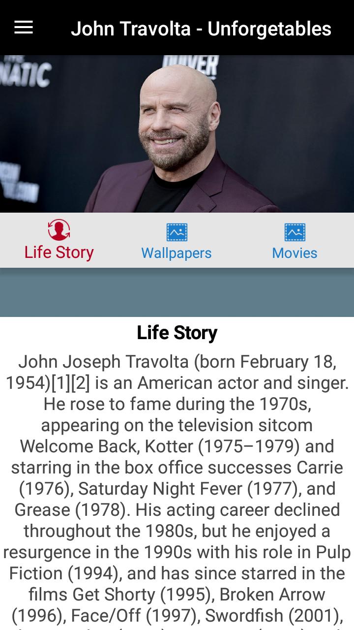 John Travolta Life Story Movie and Wallpapers APK für Android herunterladen