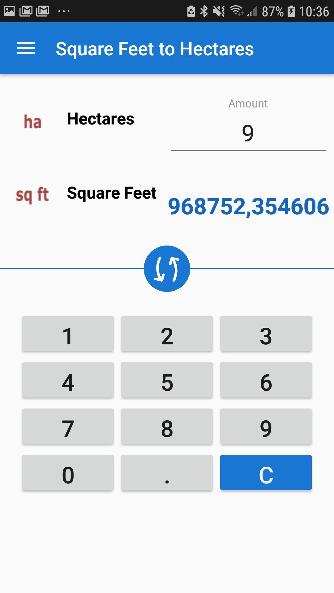 To ft hectare sq Popup calculator