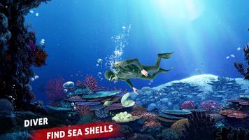 Scuba Diver Swimming Treasure poster