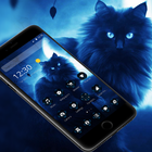 Dark Blue Neon Cat Theme icône
