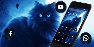 Dark Blue Neon Cat Theme capture d'écran 3