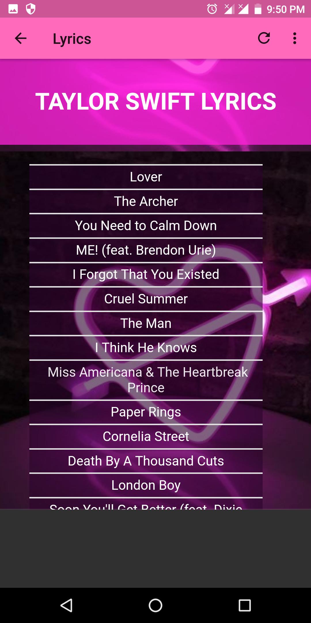 Taylor Swift Lover Album Lyrics For Android Apk Download