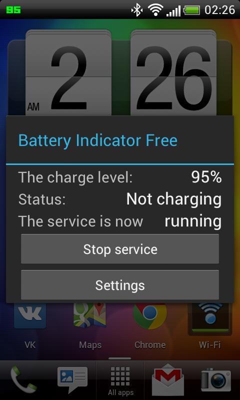 Battery indicator APK. Status=not-Charging.