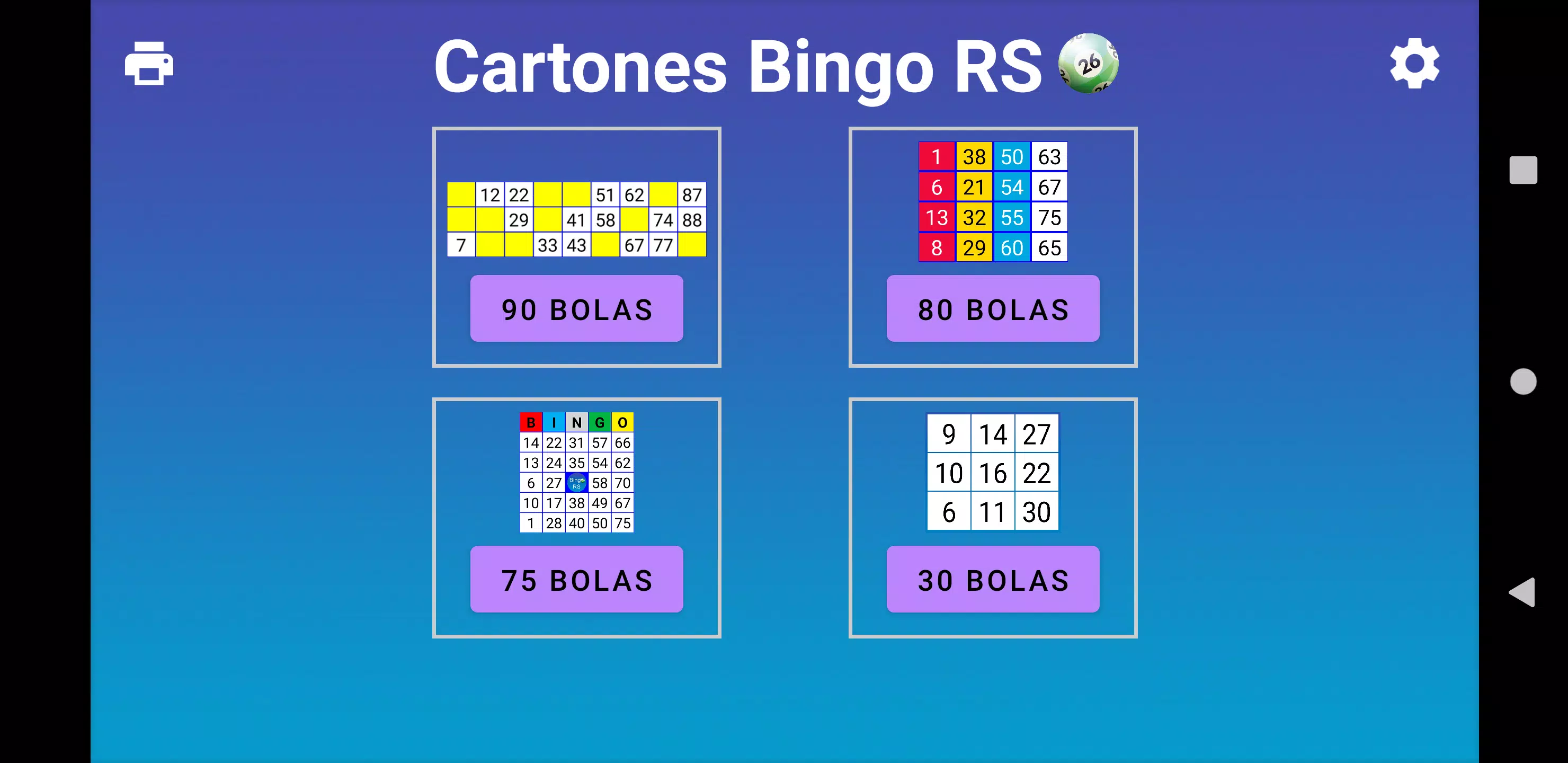 Cartones Bingo 80 Bolas Descarga de APK de Cartones Bingo RS para Android