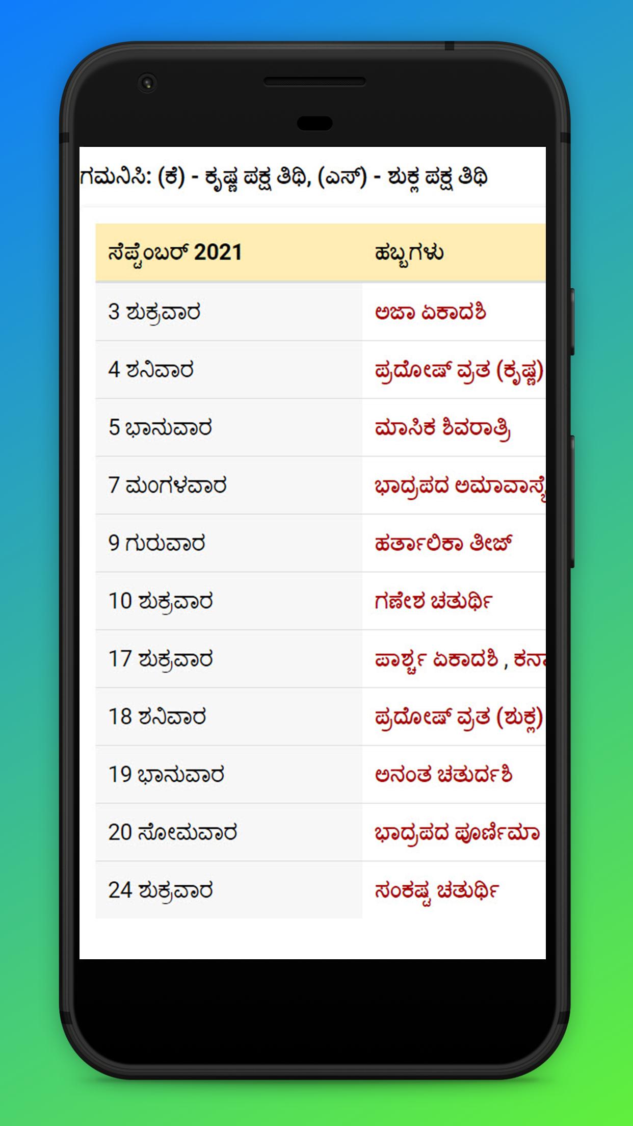 Calendar 2021 Kannada 