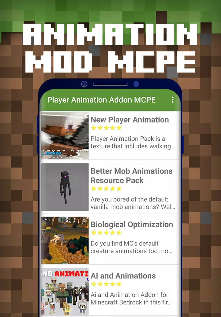 App Player Animations Mod for MCPE Android app 2022 