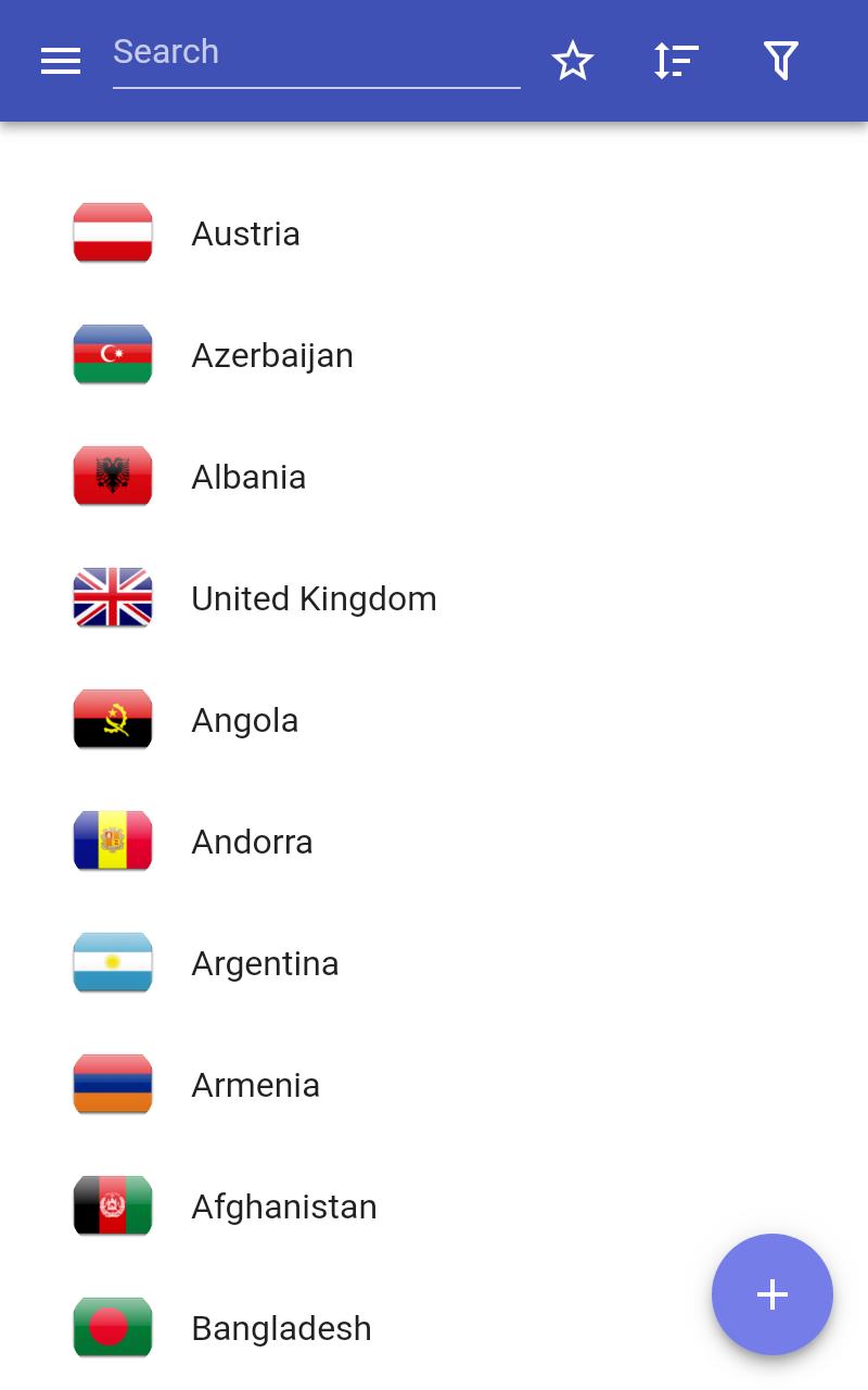 Все страны приложения