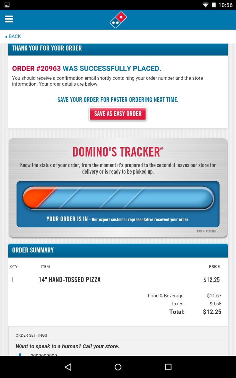 Dominos Pizza Tracker Screenshot