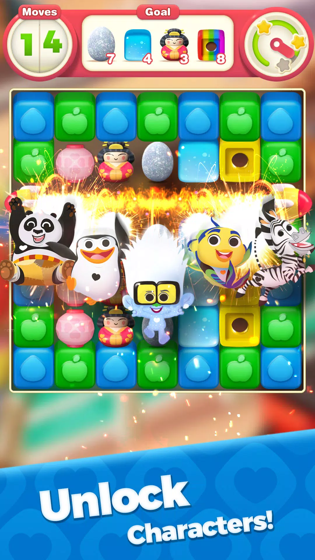 Mobile game Universal KouKou Love Tap Blast brings Shrek, Po, and more