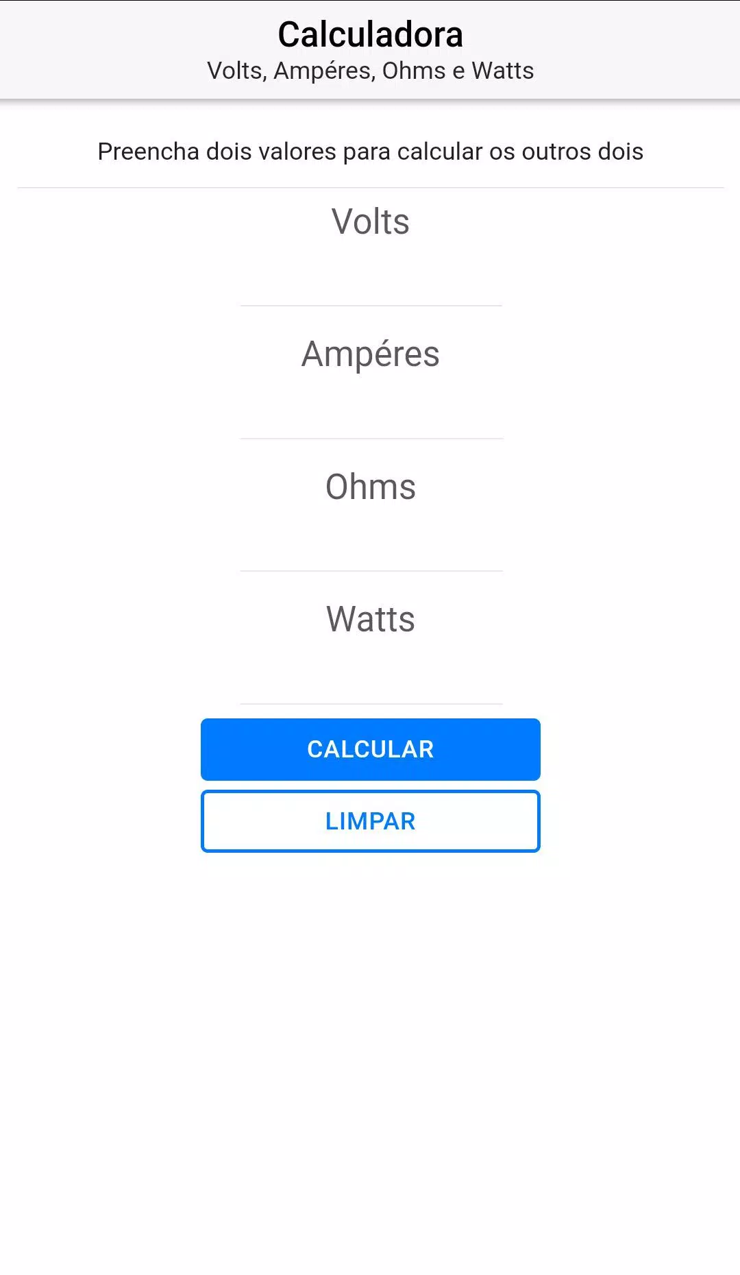 Download do APK de Calculadora de Volts, Amperes, Ohms e Watts para Android