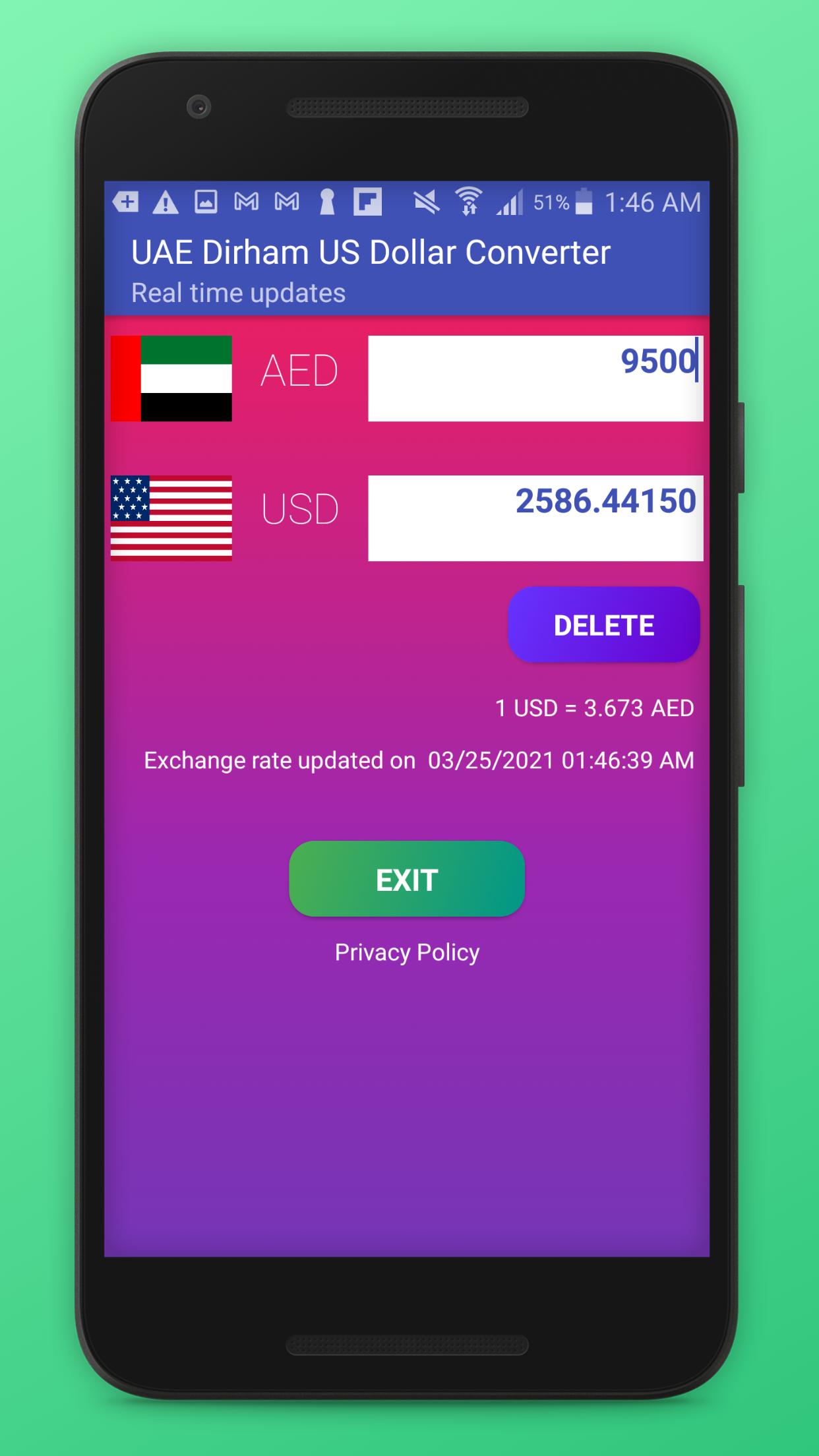 UAE Dirham US Dollar Converter - AED & USD APK pour Android Télécharger