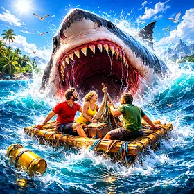 巨齿鲨 (Megalodon): 海怪 vs 木筏