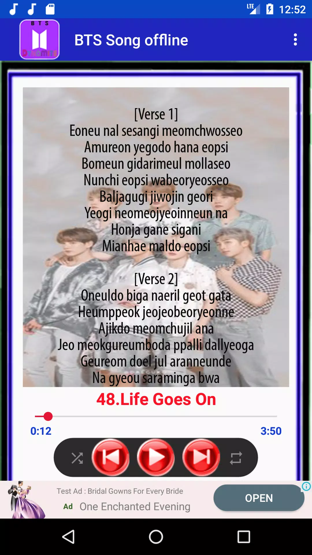 Bts Song Offline Life Goes On Lyrics Apk For Android Download