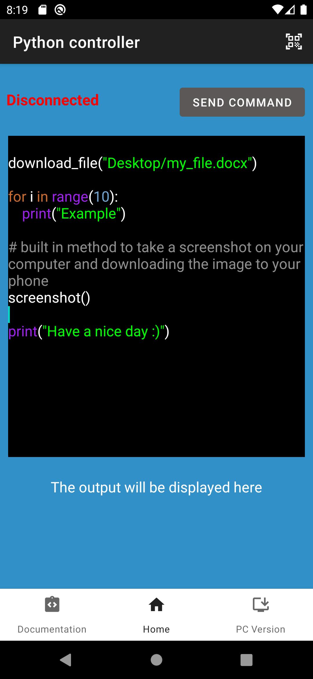 Python Android. Python for Android. Python control
