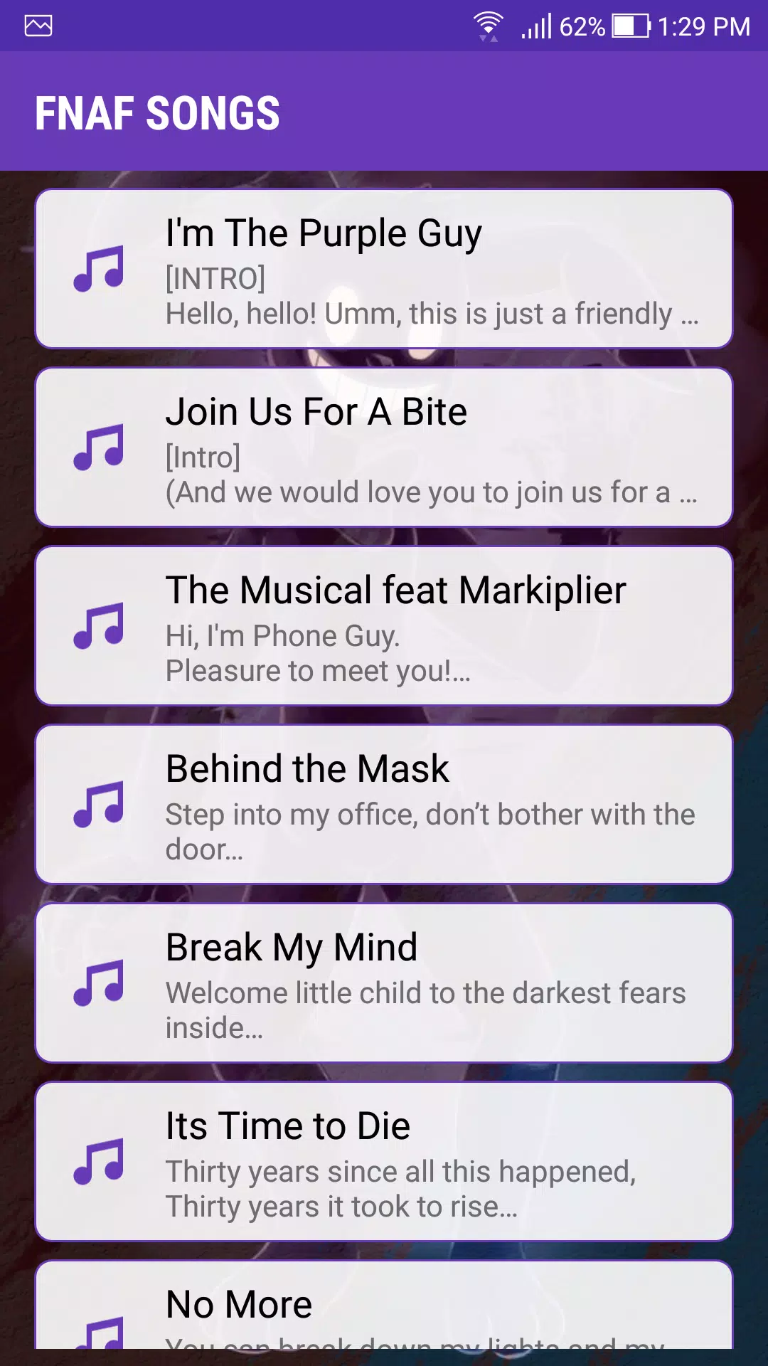 Lyrics FNAF 1 2 3 4 5 6 Songs Free APK for Android Download