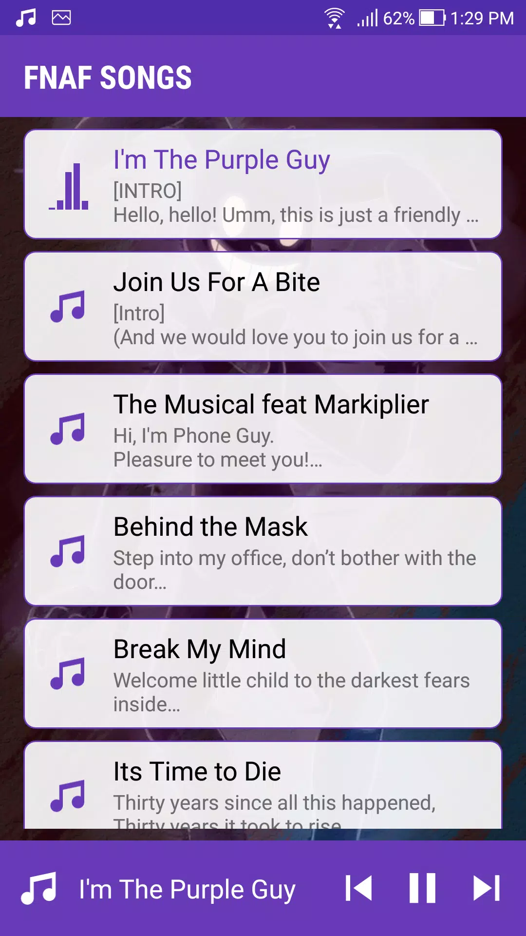 Lyrics FNAF 1 2 3 4 5 6 Songs Free APK for Android Download