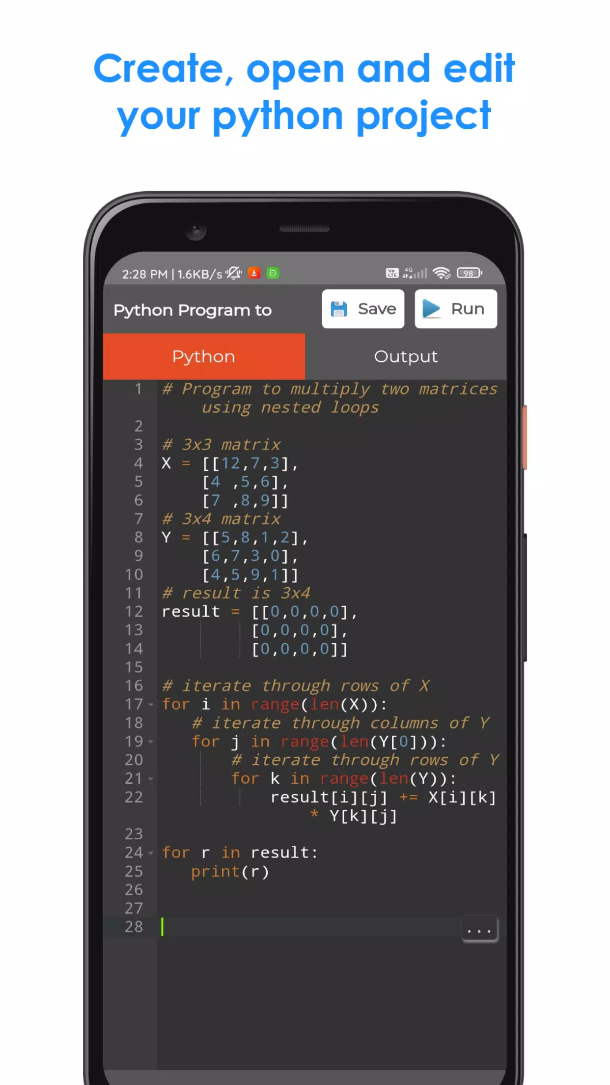 Mobile editor. Ide Python.
