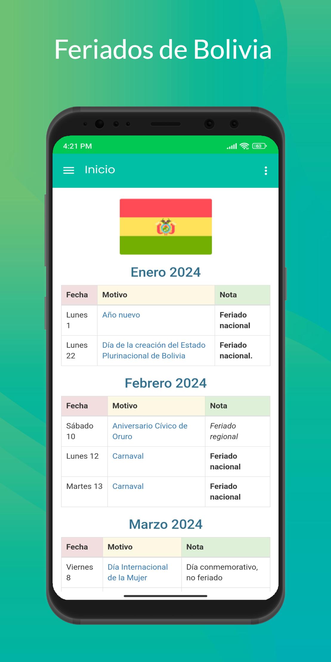 Feriados de Bolivia 2024 APK للاندرويد تنزيل