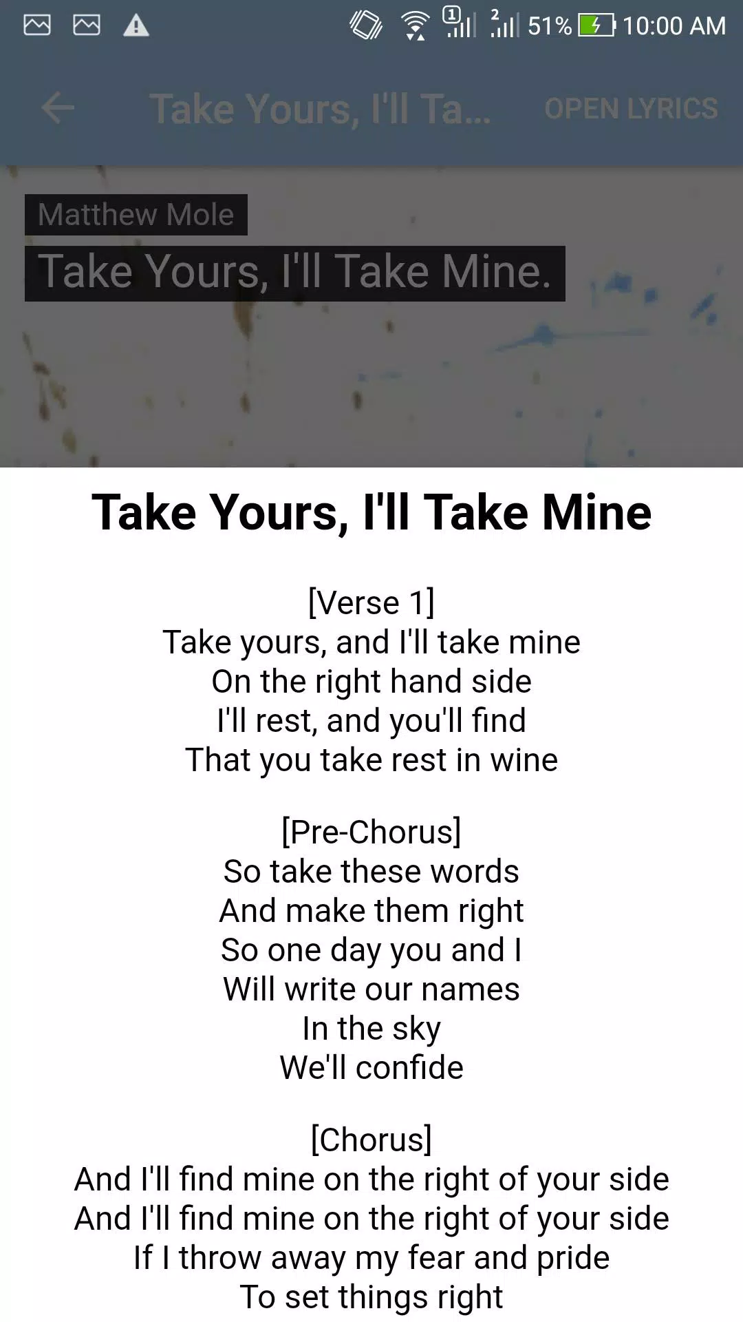 Recolectar 61+ images matthew mole take yours i ll take mine lyrics