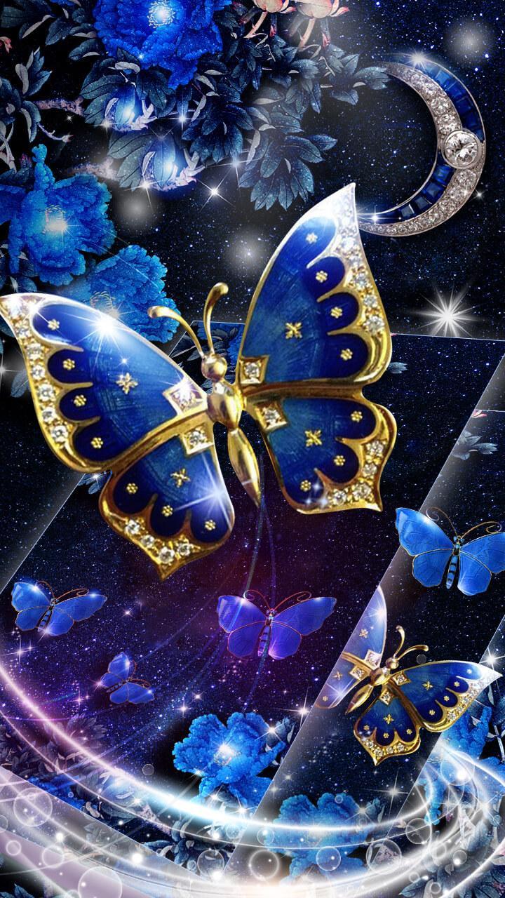 Sparkle Iphone Blue Butterfly Wallpaper