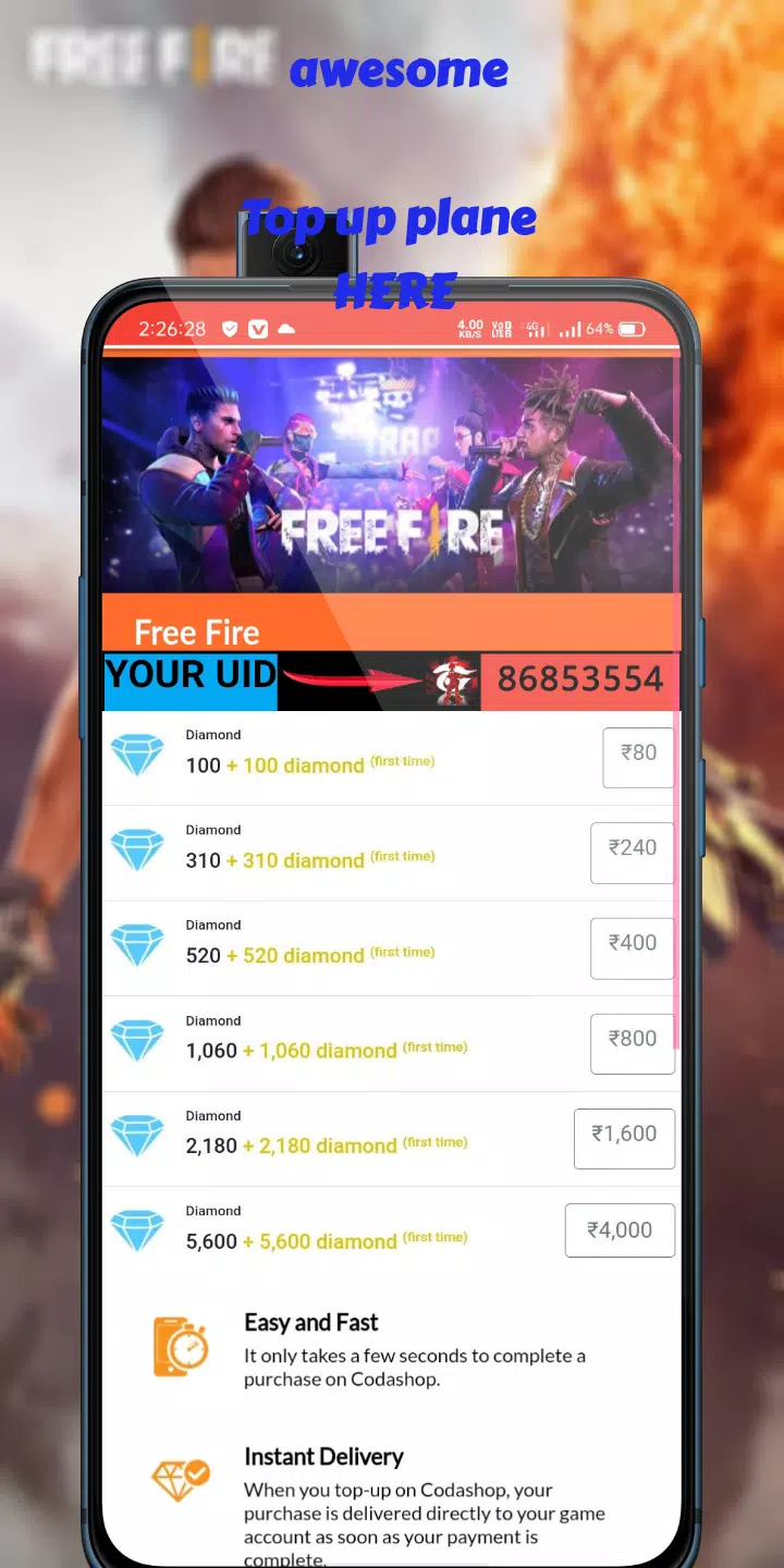 Get 100% top up Bonus In Free Fire Diamonds