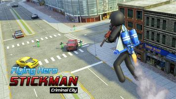 طيران بطل Stickman مجرم مدينة الملصق