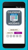 English Calendar 2019 with Holidays постер