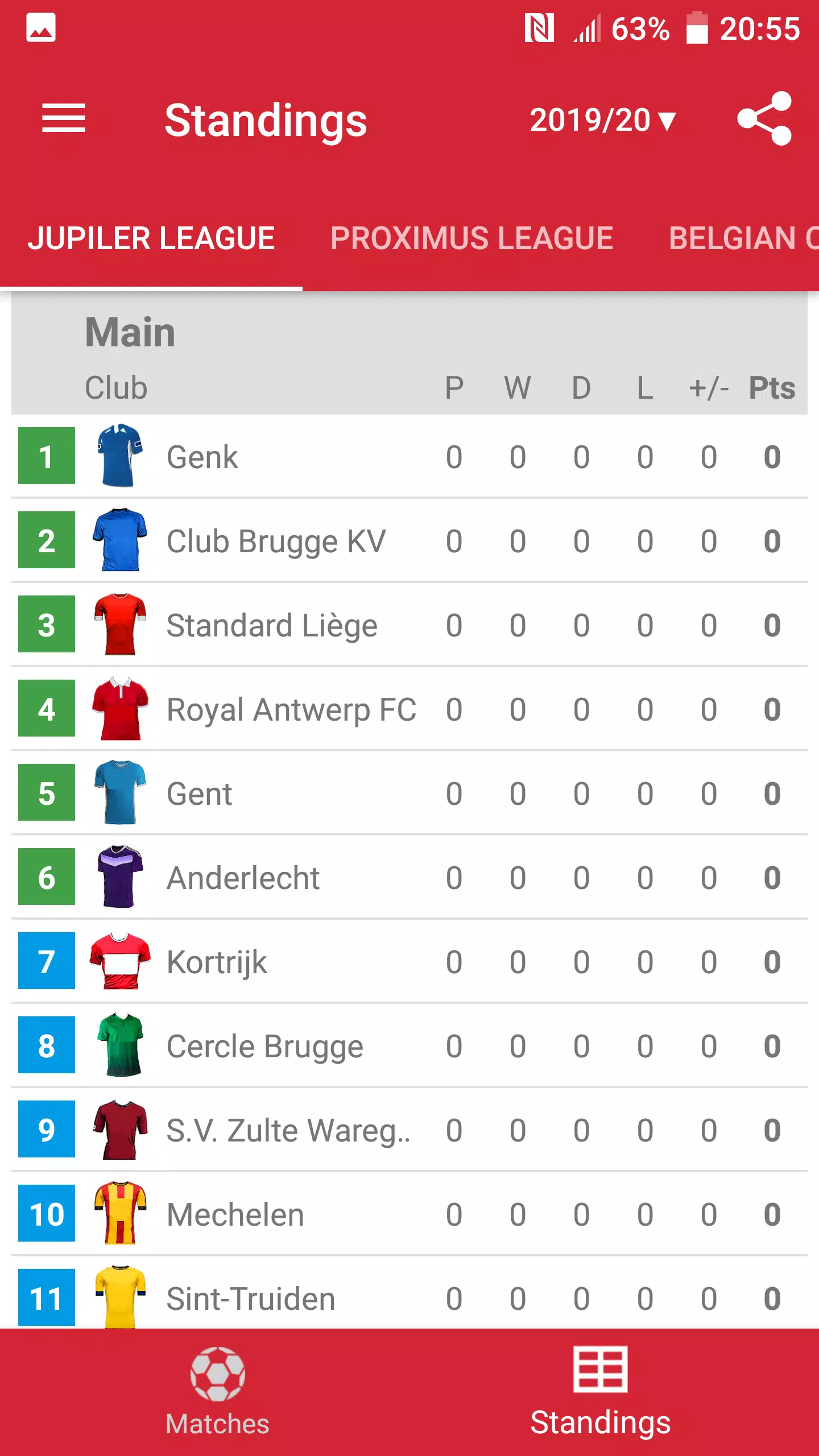 Anderlecht Jupiler League Standings