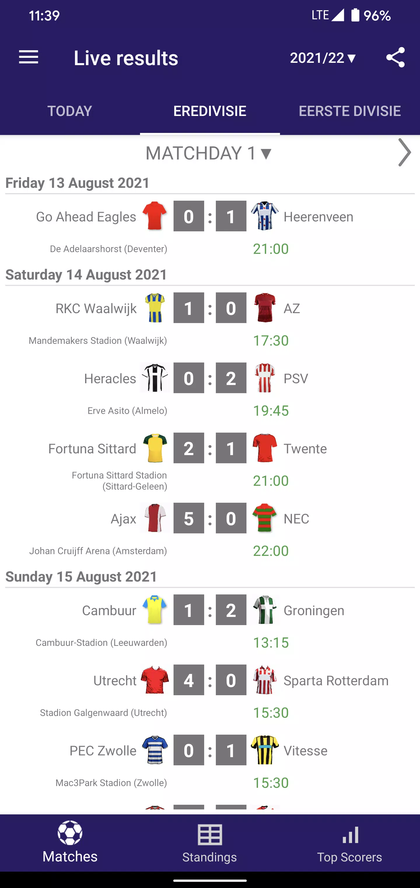 Live Scores for Eredivisie für Android - APK herunterladen
