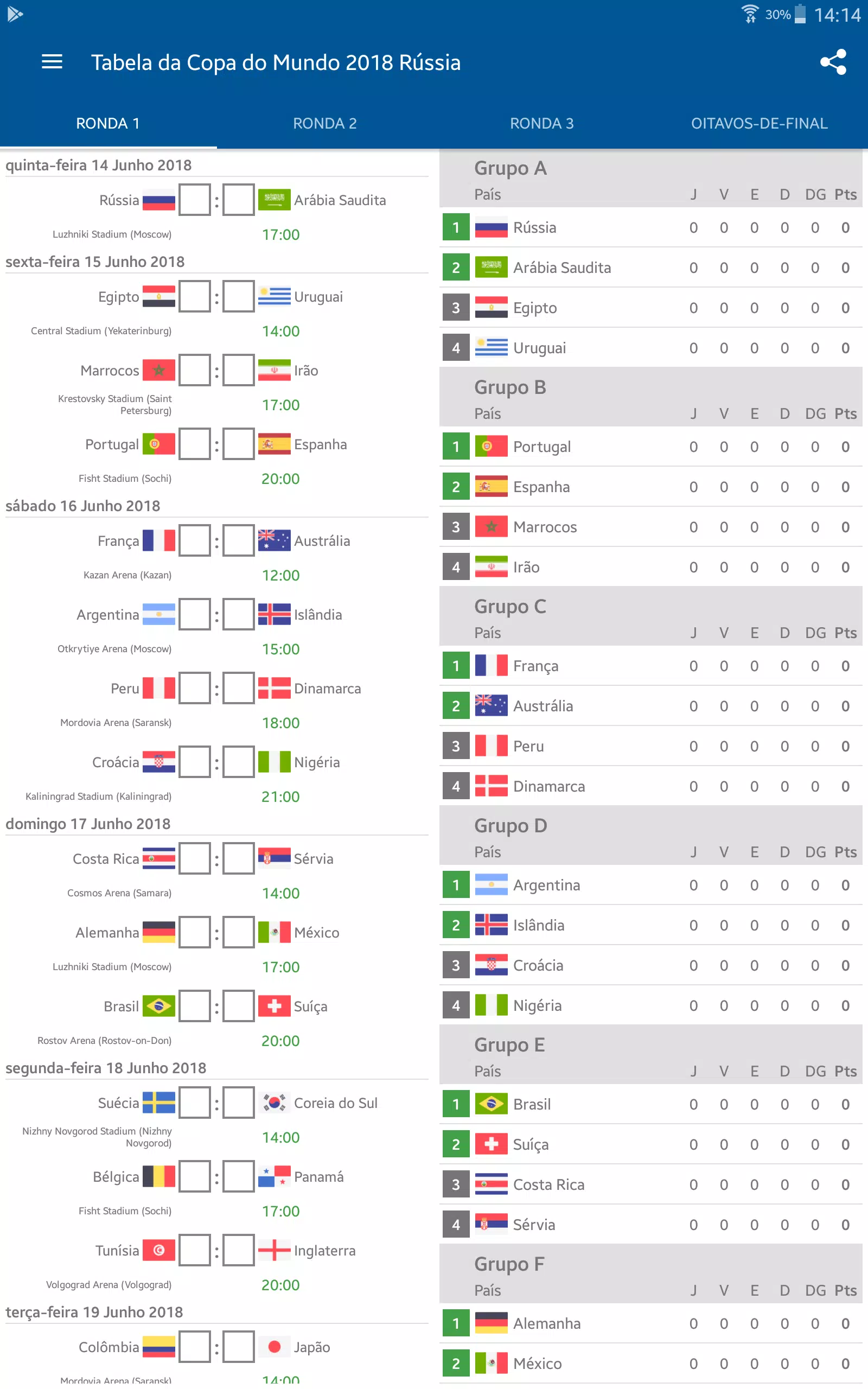 Baixar Tabela da Copa do Mundo 2018 - Jogos e horário