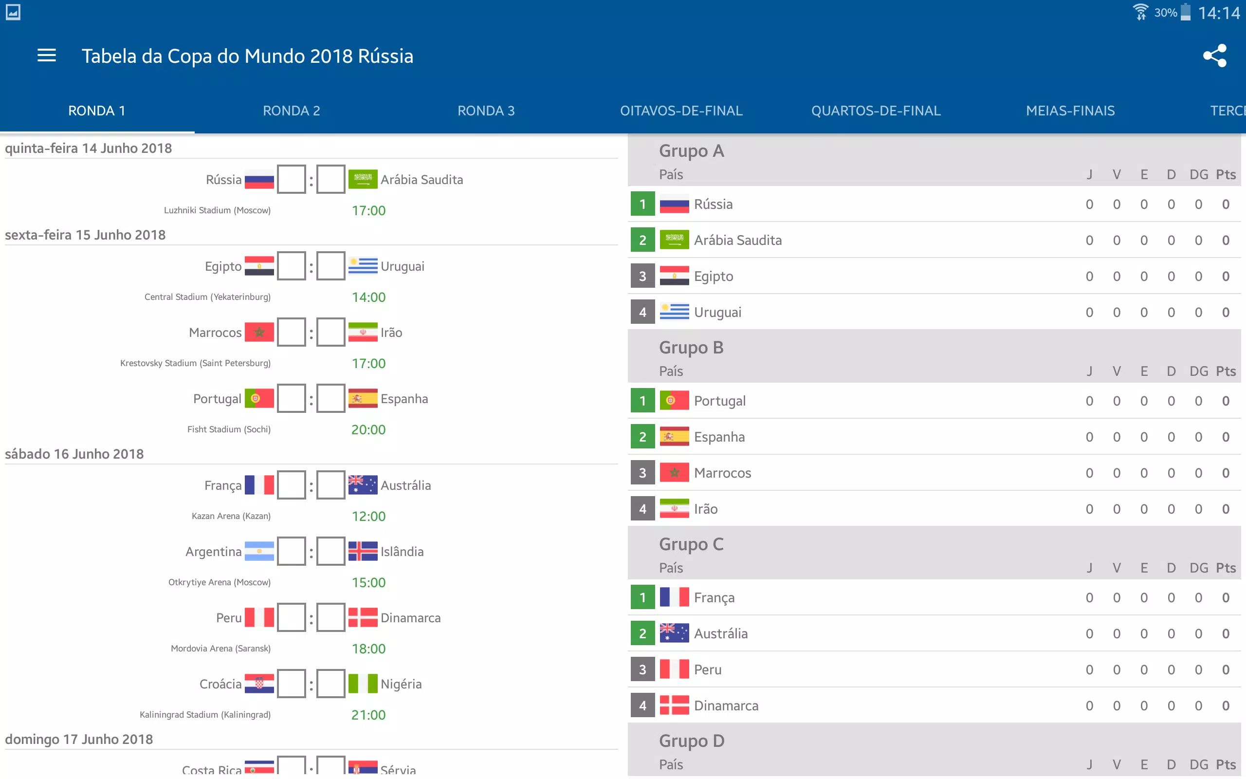 Download do APK de Tabela da Copa do Mundo 2018 R para Android